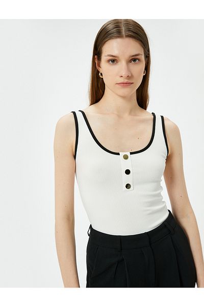 Koton Farbkontrastierendes Tanktop mit Metallknopf und geripptem Viskosestoff