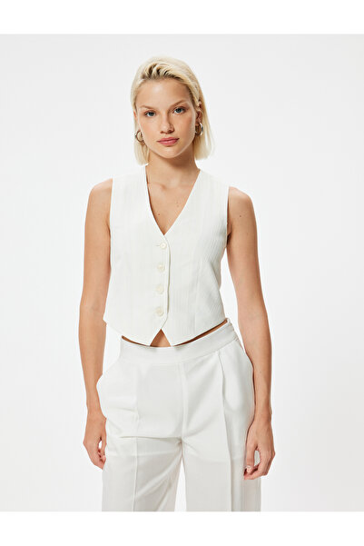 Koton Двобортний фактурний жилет з V-подібним вирізом та застібкою на ґудзики
