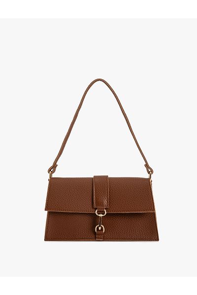 Koton Faux Leather Shoulder Bag with Lid and Metal Accessory Detail