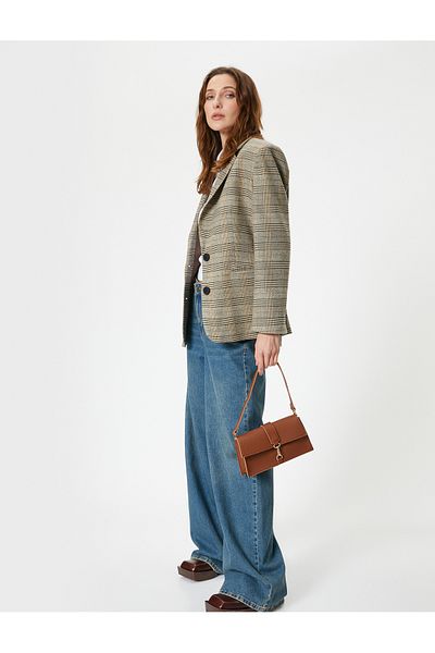Koton Faux Leather Shoulder Bag with Lid and Metal Accessory Detail
