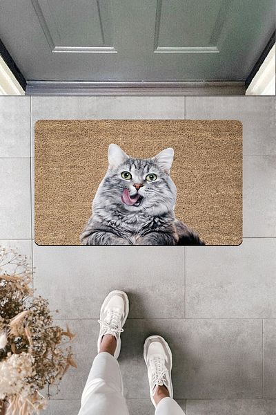 Dormot Home High Quality Digital Printing Large Gray Kitten Door Mat with Tongue