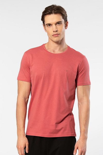 Cacharel Men's Slim Fit Basic T-Shirt - Short Sleeve, O Neck, Coral