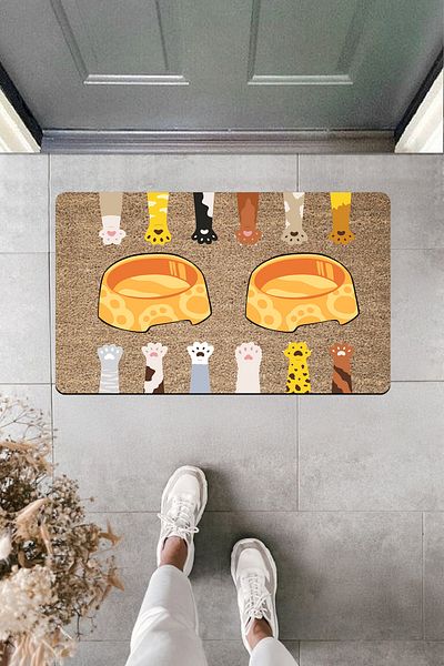 Dormot Home High Quality Digital Printing Cat Food Plate Paw Door Mat