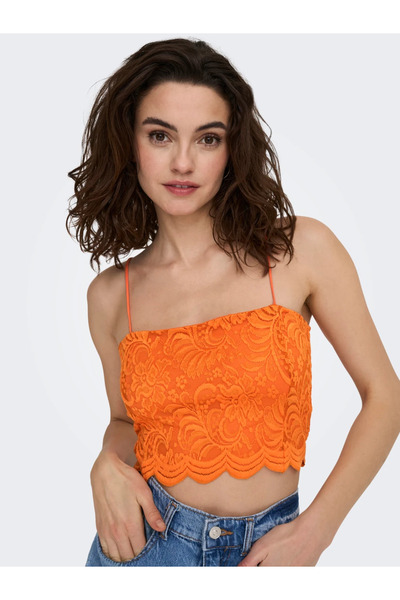 ONLY Kadın Dantelli İnce Askılı Crop Büstiyer - Minimalist Yazlık