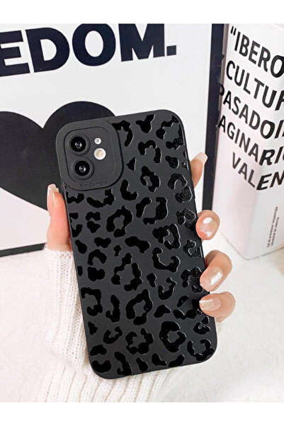 KVK PRİVACY İphone 12 Uyumlu Kılıf Mat Siyah Leopar Desenli Darbelere Dayanık...