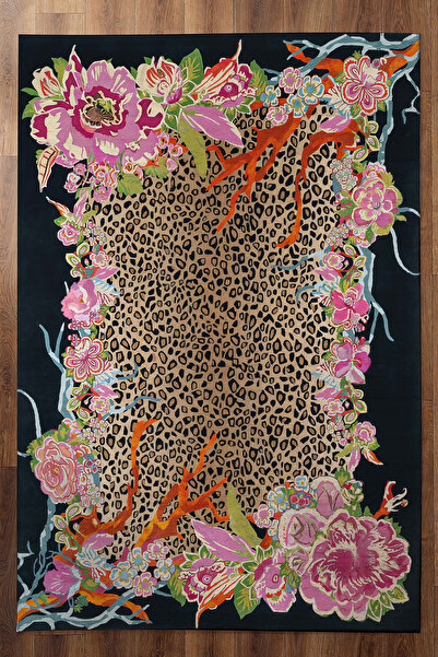 Rugs Modern Halı Musé Leopar ve Çiçekli Modern Dokuma Taban Dekoratif Salon H...