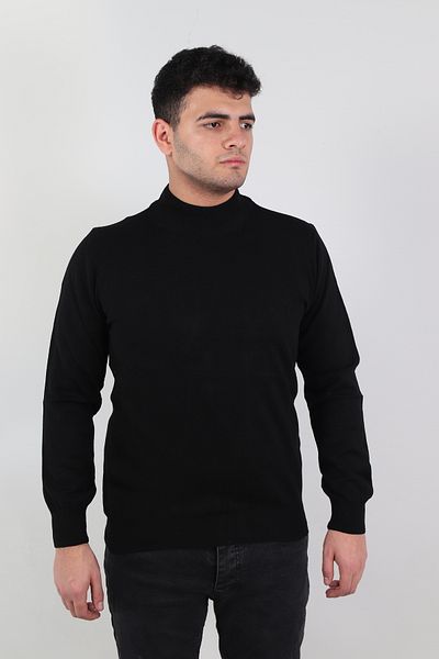 Ofzensport Men's Black Slim Fit High Top Cotton Knitwear Sweater