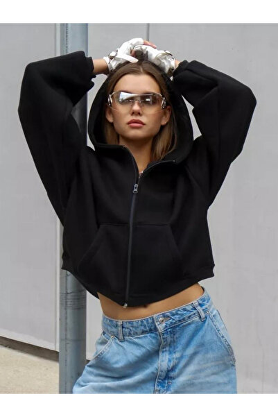 DEEPSENCE Γυναικείο μπουφάν με μαύρη κουκούλα χοντρό ύφασμα