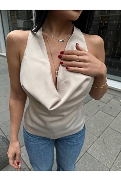 Friday Mood Γυναικεία σατέν μπλούζα με χαμηλό γιακά Degaje