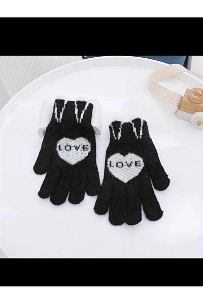 Betülce Double Layer Luxury Quality Love Women's Knitting Gloves