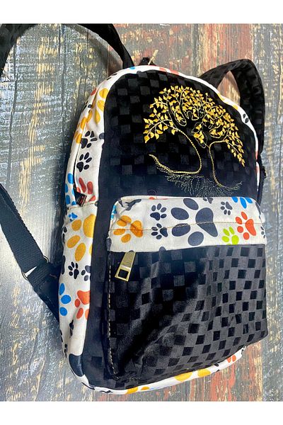 Street Bag Rucsac cu model etnic autentic brodat Arborele vieții Utilizare zilnică în călătorie Impermeabil