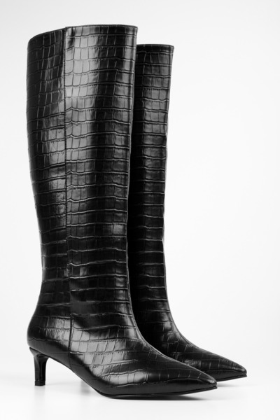 Shoeberry Γυναικείες μπότες Blaze Black Crocodile με κοντό τακούνι