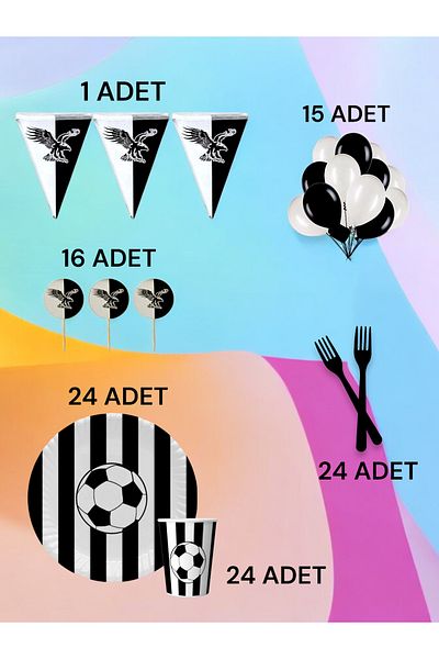 VibeHome Black and White Fan m Pack for 24 - Birthday Party and Fun Events