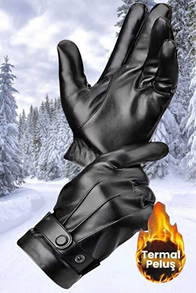 Trenderrs Erkek Vegan Deri Su ve Rüzgar Geçirmez Termal Eldiven Erkek Eldiven