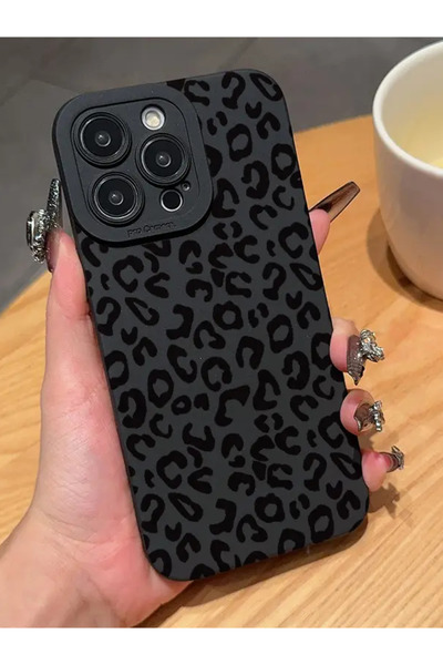 KVK PRİVACY İphone 16 Pro Uyumlu Kılıf Mat Siyah Leopar Desenli Yumuşak Kamer...