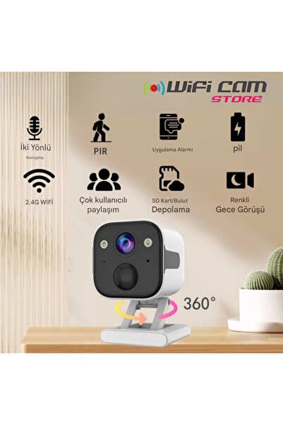 WİFİCAM Pır Sensörlü Şarjlı Wifi Küp Kamera Aylarca Giden Şarj Teknolojisi
