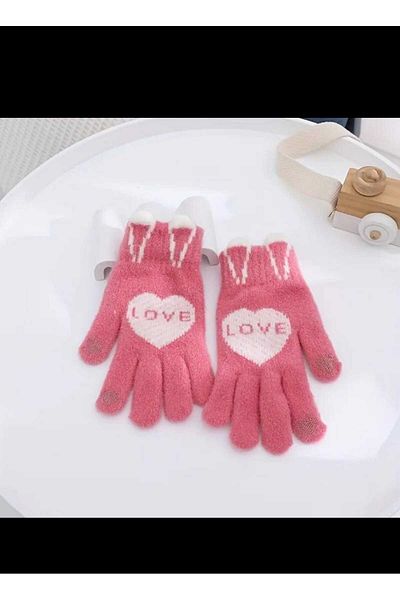 Betülce Double Layer Luxury Quality Love Women's Knitting Gloves