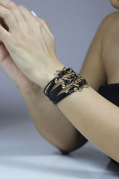 homet Black Multi Layer Band and Gold Color Star Bracelet