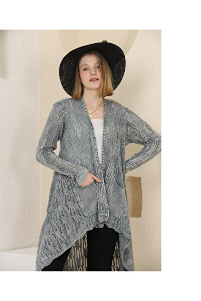 Schstekstil Otantik etnik cepli salaş oversize pamuk uzun triko hırka