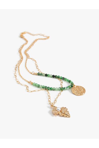 Koton Seashell Patterned 2 Rows Charm Necklace