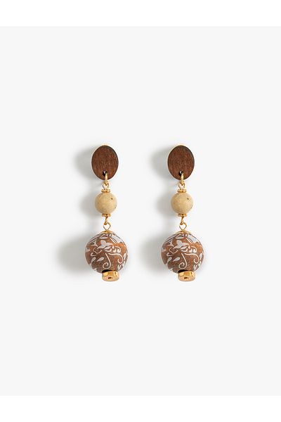 Koton Bead Detailed Wooden Earrings - Dangle Design