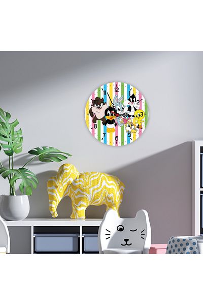 HET Concept Baby Kids Room Tutorial Silent Flowing 28cm Wall Clock Uv Print Clock Colorful and Fun Decor