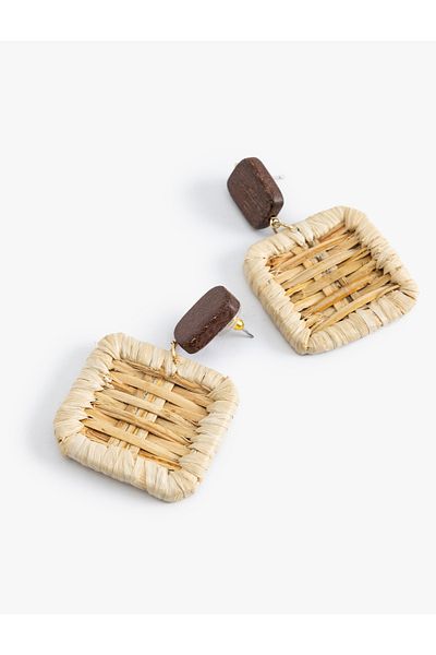 Koton Geometric Patterned Straw Earrings