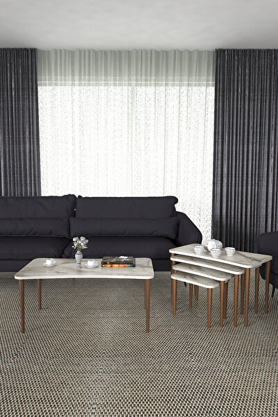 Genel Markalar Milas 5li Orta Sehpa ve Zigon Sehpa Ahşap Ayaklı Çay Kahve Seh...