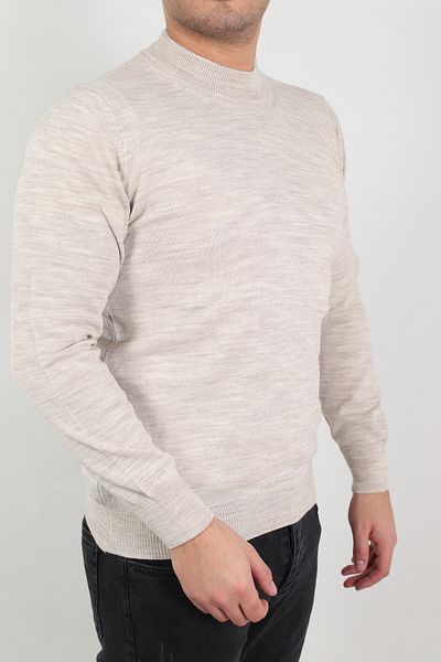 Ofzensport Men's Beige Slim Fit High Top Cotton Knitwear Sweater