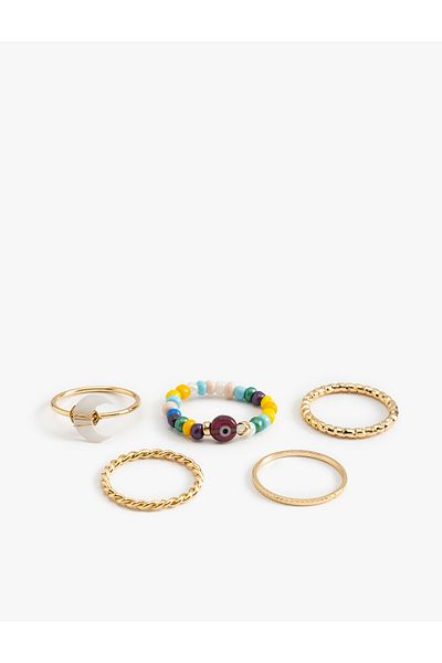 Koton Set of 5 Steel Blended and Beaded Rings