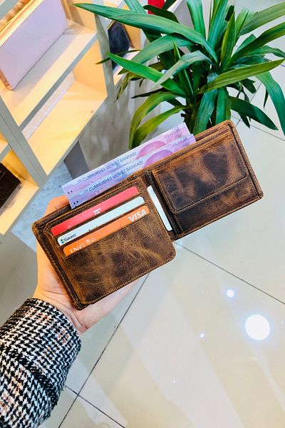 derius Ανδρικό πορτοφόλι Jack Antique Tan με θήκη με φερμουάρ από γνήσιο δέρμα με τυπωμένο όνομα (με θήκη για κέρματα)