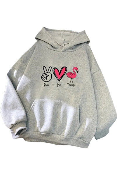 FECCY Hanorac unisex din bumbac cu imprimeu flamingo gri Monaco