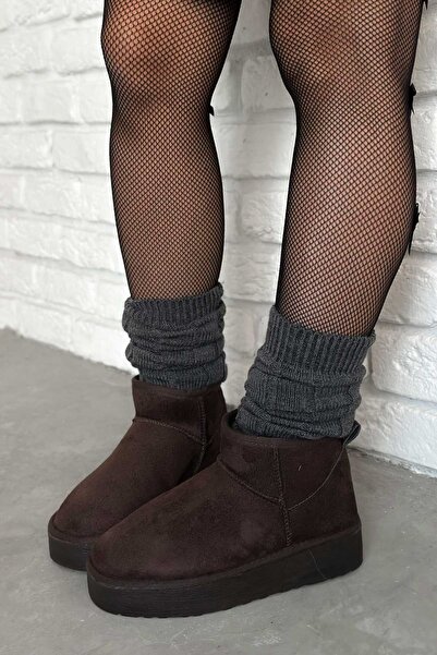 rumgay Kadın Kalın Taban İçi Kürklü Yarım Günlük Trend Bot Tefis Acı Kahve