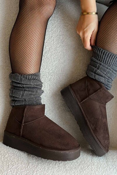 rumgay Kadın Kalın Taban İçi Kürklü Yarım Günlük Trend Bot Tefis Acı Kahve