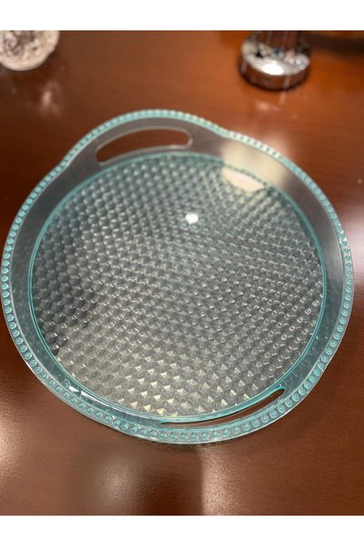 Minty Life Monocrystalline Turquoise Transparent Party Christmas Presentation Tray (Turquoise Round)