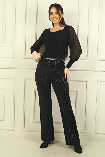 By Saygı Women's Elastic Waist Zigzag Print Lycra Pants