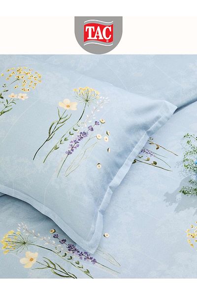 Taç Set cuvertură de pilota dublă din satin din bumbac organic Lillian Blue