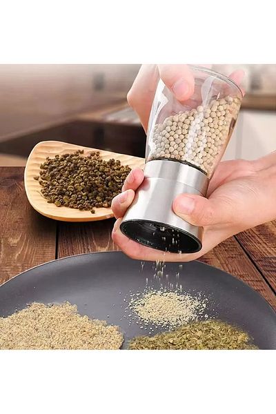 HACIOGLU STORE Salt Pepper Mill with Glass Body Stainless Porcelain Blade Cover Salt Pepper Grinder