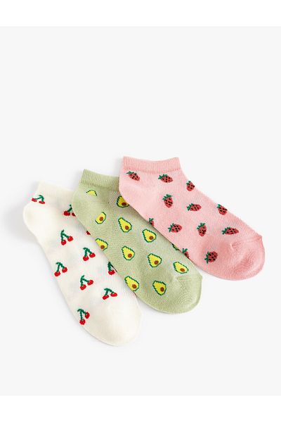 Koton Set de 3 șosete papuci cu model de fructe multicolore