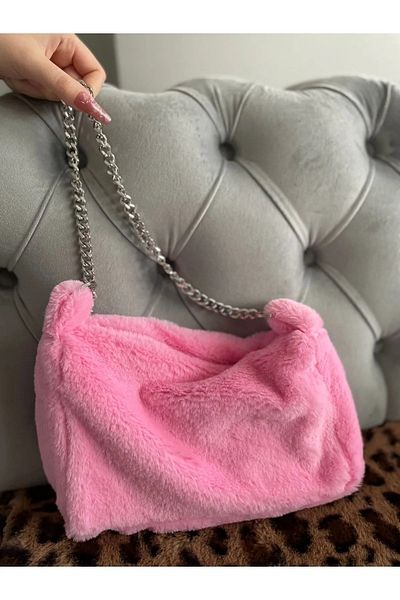 fluffy Cind Pink Chain Candy Pink Hand and Shoulder Bag - Length:20 Width:30