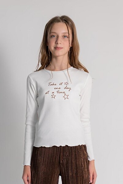 PD KIDS Дмб момичешка тениска с принт 9-14 години Екру