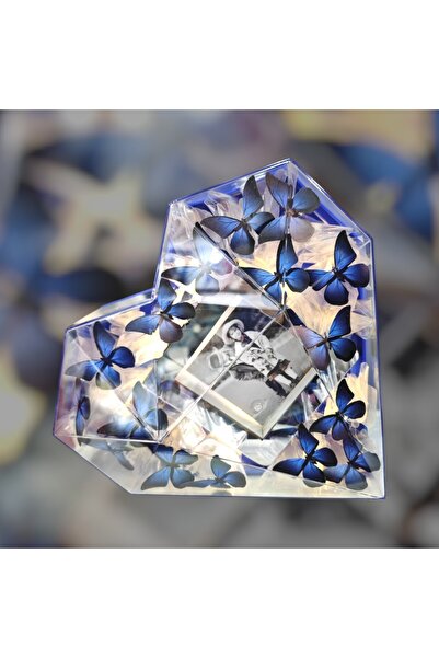 ALPJOY Kalpli Kelebekli Işıklı Resimli Çerçeve Kutu MAVİ