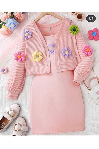 Yavrumsa Set rochie și cardigan cu broderie Daisy