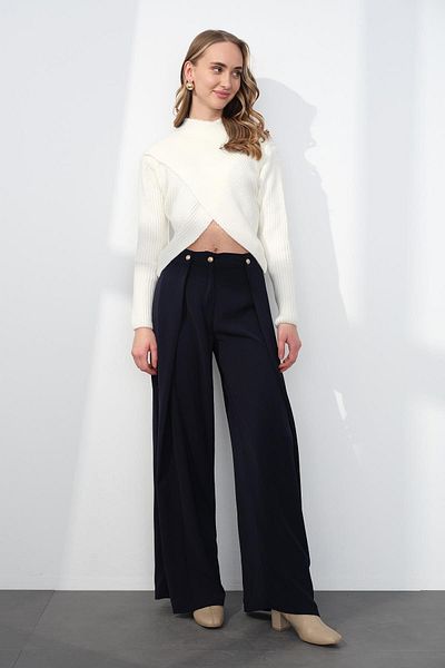 Qutu Butik 7658 Sardoned Fitilli Cross Collar Sweater