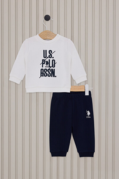 U.S. Polo Assn. مجموعة طفل رضيع كريم 2 قطعة