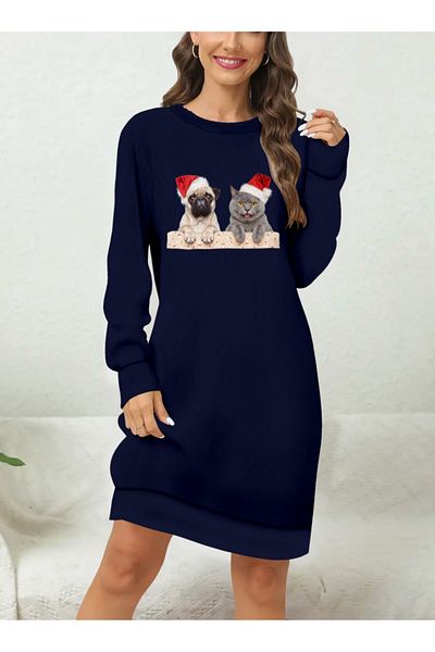Bay Şapkacı Silky Women's Long Sleeve Crew Neck Patterned Viscose Two Thread Blouse