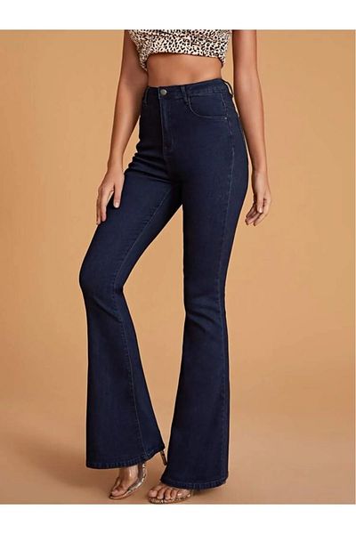 LİMABEL Cadiz Dark Blue Spanish Leg Jeans Women's Extra High Waist Jeans