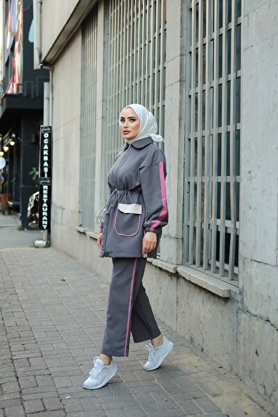 MİMİ Luxury Wear Σετ Φούτερ Hijab Anthracite - Σετ δύο με φερμουάρ