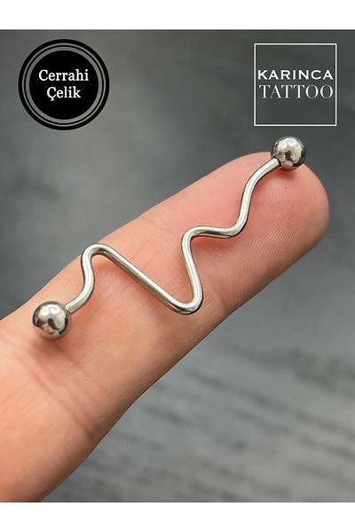 Karınca Piercing Heart Rhythm Zigzag Ear Industrial Bridge Piercing (Ant Tattoo)