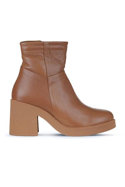 Bueno Shoes Ταν Δερμάτινα Γυναικεία Μποτάκια με τακούνι - 01wz7100